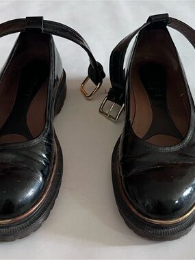 Marni Black Patent Leather Mary Jane Clog with Gold Buckle